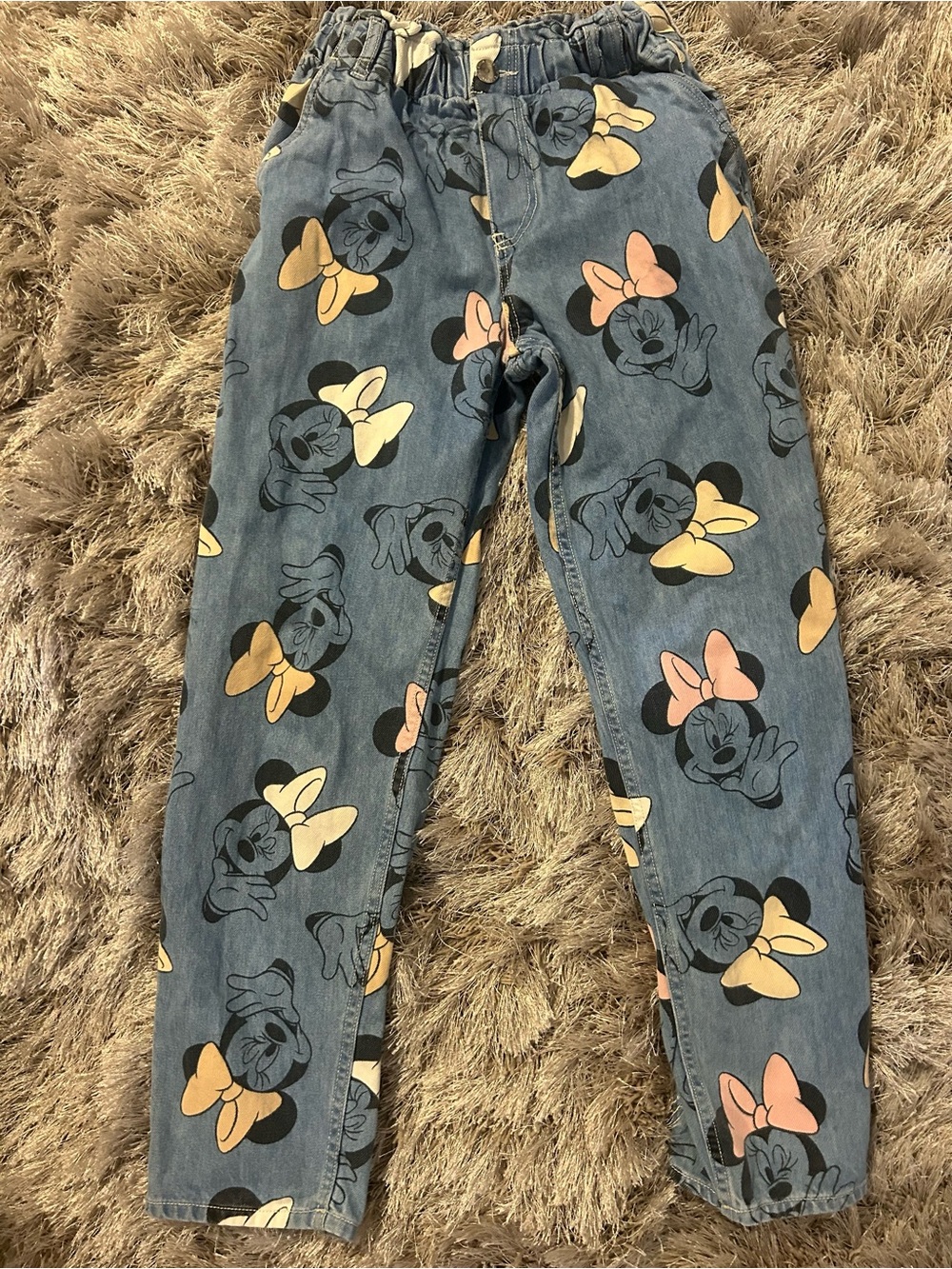 H&M Blue Denim Minnie Mouse Bow Print Jeans